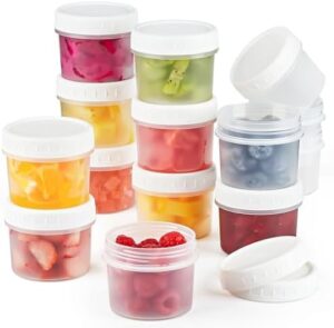 Kucoele 5 oz Small Food Containers with Screw Lids, 12 Pack Stackable Plastic Freezer Containers Reusable Meal Prep Storage Jars Microwave & Dishwasher Safe