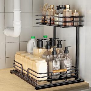 LAMU Under Sink Organizers and Storage, 2-Tier Bathroom Kitchen Cabinet Organizers and Storage,Pull Out Under Sink Storage for Bathroom Kitchen,Kitchen Shelf Organizer Under Counter Storage Organizer