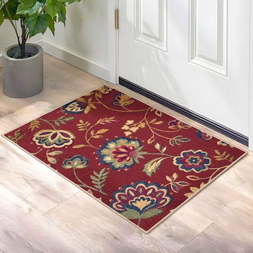 LANSNY Modern Floral Area Rug 2x3 Kitchen Rugs Non Slip Washable Vintage Throw Entryway Rug Kitchen Mats for Floor Doormat Small Carpet for Bedroom Entryway Office