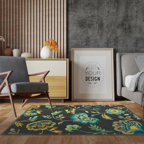 LANSNY Modern Floral Area Rug 3x5 Washable Kitchen Rugs Non-Slip Entryway Rugs Indoor Door Mat Vintage Rug Accent Kitchen Mats for Floor Mat Doormat Carpet for Living Room Bedrooms Decor