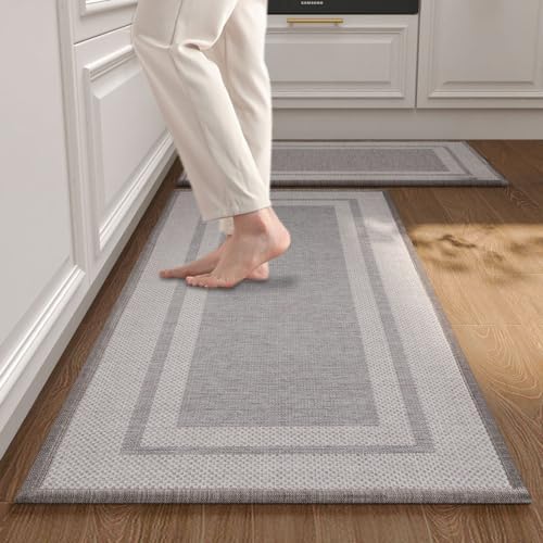 LCHLZZ Kitchen Rugs and Mats Set, 2 Kitchen Floor Mats Non Skid Washable, Kitchen Floor Rugs for in Kitchen Floor Front of Sink, Hallway, Laundry Room 17"x30"+17"x47"(Grey)