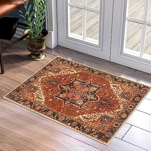 LEEVAN Washable Vintage Indoor Door Mat 2x3, Boho Medallion Non Slip Entry Rug, Retro Distressed Oriental Floral Kitchen Mat, Tribal Low-Pile Welcome Mat, Quick Absorbent Doormat for Front Entrance