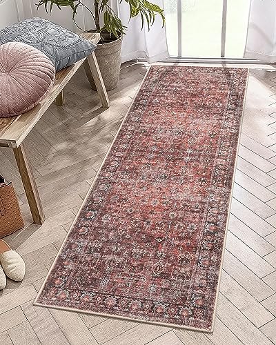 LIVEBOX Christmas Runner Rug 2x6 Boho Kitchen Rug Runner Long Entryway Rug, Low-Pile Christmas Rug Runner Red Rug for Bedroom, Non-Slip Soft Carpet Throw Rug for Bathroom Laundry Room Hallway