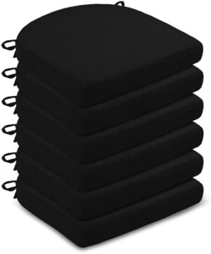 LOVTEX Chair Cushions for Dining Chairs 6 Pack - Memory Foam Chair Pads with Ties and Non-Slip Backing - Seat Cushion for Kitchen Chair 16"X16"X2", Black