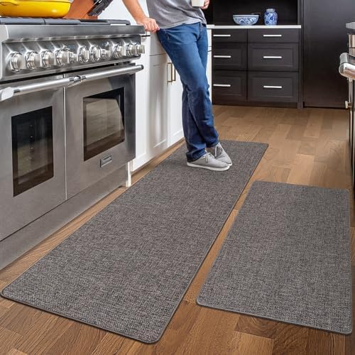 LUMI Kitchen Rugs and Mats Non Slip Washable, Kitchen Rugs Sets of 2 for Kitchen Floor, Front of Sink, Easy Clean Kitchen Mat, 17.5''x29.5''+17.5''x59'', Brown