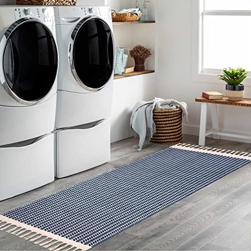 Lahome Boho Kitchen Runner, 2x6 Laundry Room Rug Lightweight Runners for Hallways Washable Runner Rug with Tassels, Farmhouse Cotton Blue Throw Rug Non-Shedding Carpet Runner for Entryway Bathroom