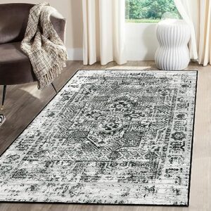 Lahome Boho Washable Area Rug 3x5 for Living Room, Black Vintage Ultra Soft Low Pile Carpet for Bedroom Bedside Kitchen Entryway, Stain Resistant Indoor Mats with Non Slip Rubber Backing