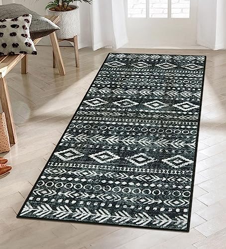 Lahome Farmhousen Moroccan Runner Rug,Washable 2x6 Kitchen Runner Rugs Non Slip Black White Soft Bedside Hallway Rug Runner,Bohemian Tribal Low-Pile Entryway Laundry Room Carpet