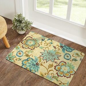 Lahome Floral Entryway Rug - 2x3 Small Throw Bedroom Rugs Non-Slip Washable Kitchen Rugs Beige Paisley Print Bathroom Mat Accent Distressed Doormat Floor Carpet for Laundry Room Living Room Office