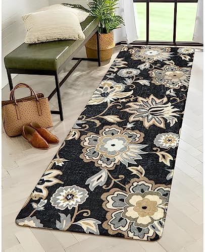 Lahome Floral Hallway Runner Rug - 2x6 Washable Non-Slip Carpet Runner, Throw Low-Pile Stain Resistant Laundry Room Rug Kitchen Runner Black Paisley Print Rug Runner for Bedroom Entryway Bathroom