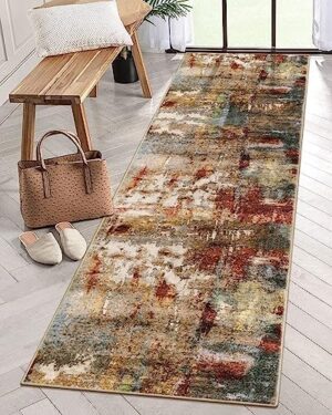 Lahome Modern Abstract Runner Rug - 2x8 Red Hallway Runner Rugs with Rubber Backing Non Skid Laundry Room Rug, Kitchen Carpet Runner Indoor Bathroom Floor Runners for Entrance Living Room Bedroom