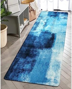 Lahome Modern Hallway Runner Rug - 2x6 Non-Slip Runner Rugs with Rubber Backing Washable Lightweight Kitchen Runner Blue Abstract Print Laundry Room Rug Modern Throw Carpet Runner for Entryway Bath