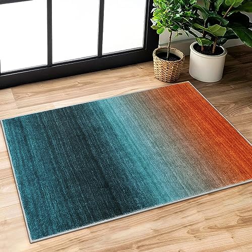 Lahome Modern Ombre Small Rug- 2x3 Entryway Rug Ultra-Thin Soft Washable Kitchen Rugs Non Slip Indoor Door Mat Non-Shedding Gradient Blue Rug Carpet for Bathroom Bedroom Entrance,Orange