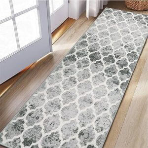 Lahome Moroccan Hallway Runner Rug - 2.5'x 8' Washable Rug Runner Non Slip Kitchen Runner Rugs with Rubber Backing Ultra-Thin Geometric Trellis Carpet Runner for Hallways Laundry Bedroom,Grey