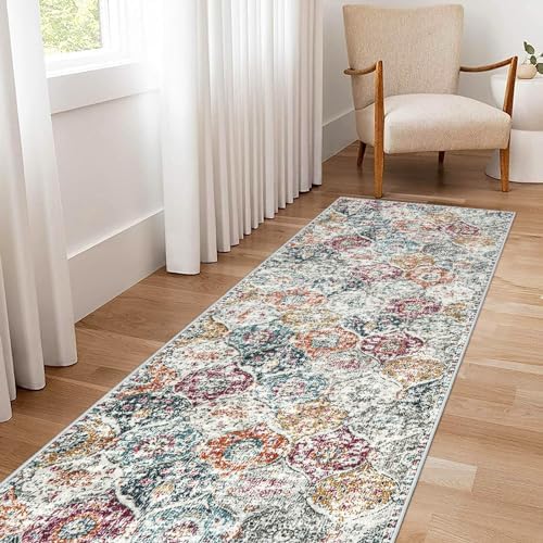 Lahome Moroccan Trellis Hallway Runner Rug, 2x6 Washable Runner Rug Non-Skid Oriental Rug, Soft Kitchen Runner Rug Non Skid Black Runner Rug for Laundry Bedroom Bathroom (Aqua/Multi,2x6ft)