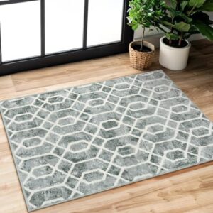 Lahome Moroccan Washable Front Door Mat, Small 2x3 Grey Entryway Rug Soft Non Slip Bathroom Carpet with Rubber Backing, Geometric Distressed Non-Shedding Accent Rug for Kitchen Bath Doorway