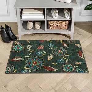 Lahome Sage Green Washable Entryway Rugs Indoors, Botanical Indoor Outdoor Carpets Front Floral Door Kitchen Rug with Rubber Backing, Low Profile Non Skid Waterproof Rug for Bedroom, 2x3