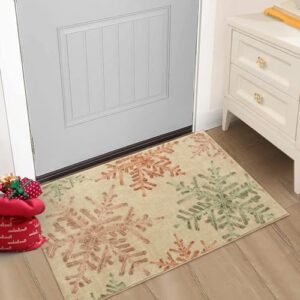 Lahome Snowflake Christmas Rugs for Entryway, 2x3 Christmas Kitchen Rugs Non Slip Merry Christmas Door Mat Indoor, Washable Small Rug Holiday Decor Carpet for Bathroom Entry Bedroom(2x3ft,Multi)