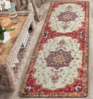 Lahome Traditional Washable Kitchen Runner Rug - 2x6 Runners for Hallways with Rubber Backing Throw Soft Non-Slip Laundry Room Rug Floral Print Distressed Carpet Runner for Bedroom Bathroom Entryway