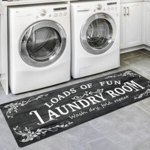 Lansny Laundry Room Rug Runner 20"x60" Non Slip Waterproof Laundry Mats for Laundry Room Decor Washable Floor Laundry Rug for Laundry Room,Mudroom, Kitchen, Washroom, Bathroom(Black)