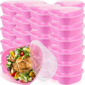 Layhit 30 Pcs Valentine's Day Plastic Food Storage with Lids 28 Oz Heart Shaped Plastic Seasoning Containers Storage Reusable Dessert Lunch Box for Kitchen Restaurant Fruit Vegetable (Pink)