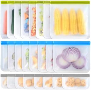 Lksumpt 24 Pack Reusable Freezer Bags, Food Storage Bags, Reusable Bags Silicone BPA Free, Leakproof Extra Thick for Traveling & Household (8 Gallon+8 Snack+8 Sandwich Bags).