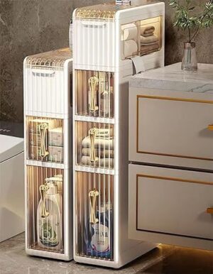 Lozovin 4-Tiers Narrow Bathroom Organizer,Versatile Gap Storage Cabinet with Drawers,Waterproof White Plastic Slim Multi Layer Mobile Locker for Small Spaces Bathroom Kitchen Laundry