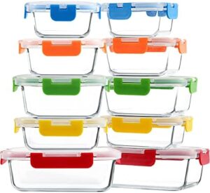 M MCIRCO 10-Pack Glass Food Storage Container with Lids, Airtight Glass Lunch Containers,No Leaking Glass Meal Prep Container,Microwave, Oven, Freezer and Dishwasher Friendly