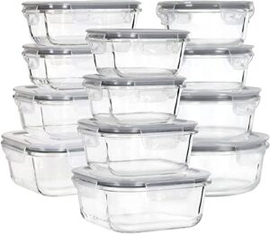 MUMUTOR Glass Food Storage Containers with Lids, [24 Piece] Meal Prep Containers, Airtight Glass Bento Boxes, BPA Free & Leak Proof (12 lids & 12 Containers)-Grey