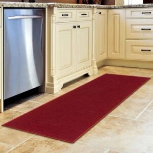 Machine Washable Modern Solid Design Non-Slip Rubberback 2x5 Traditional Runner Rug for Hallway, Kitchen, Bedroom, Entryway, 20" x 59", Red