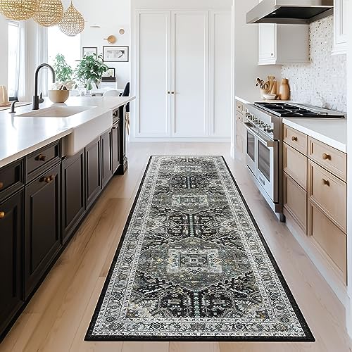 Madane Washable Runner Rug - 2x8 Runners for Hallways Kitchen Non-Slip Runner Rugs Ultra-Thin Laundry Room Rug Throw Carpet Runner for Entrance Living Dinning Room Foyer (Grey Green, 2 x 8)