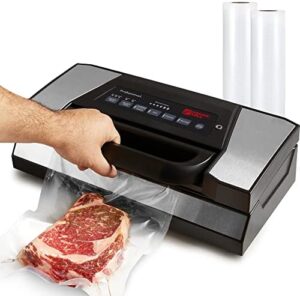 Magic Mill Professional Vacuum Sealer Machine | With Patent Easy Lock & Release Handle, Power Pro Food Preservation for Sous Vide and Food Storage, Built-In Roll and Bag Cutter For Dry, Moist and Jar