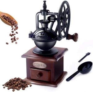 Manual Coffee Grinder Vintage Wooden Coffee Bean Grinder Hand Grinder Roller Antique Coffee Mill for Making Mesh Coffee Classic French Press for Decoration & Gift (Quadrilateral)