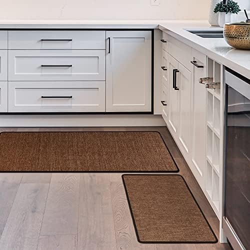 Matace Kitchen Rugs and Mats [2 PCS] Non Slip Washable Absorbent Rug Set, Large Runner Rugs for Kitchen Floor in Front of Sink 17.3"x29"+17.3"x47"(Brown)