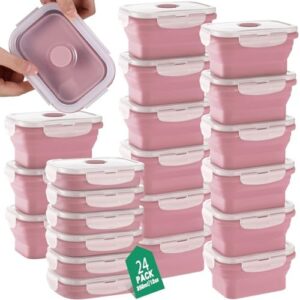 Maxcheck Set of 24 Silicone Collapsible Food Storage Containers with Lids Vent 12 oz Collapsible Meal Container for Kitchen Lunch Boxes Microwave Freezer Safe(Bean Paste Pink)