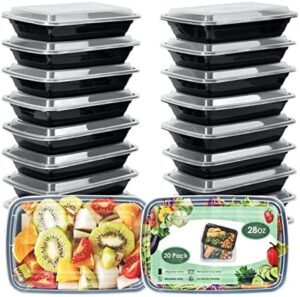 Meal Prep Containers, 28oz 20 Pack Extra-thick Food Storage Containers with Lids, Reusable Plastic Bento Lunch Box, Disposable Bento Box, BPA Free, Stackable, Microwave/Dishwasher/Freezer Safe