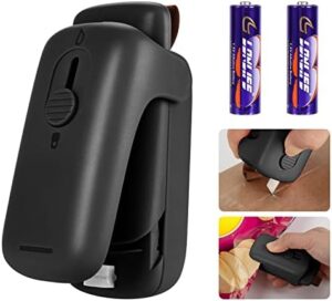 Mini Bag Sealer, Kenossion Chip Bag Sealer - Bag Sealer Heat Seal with Cutter & Magnet, Portable Mini Sealing Machine to Reseal Plastic Bags & Keep Snacks Fresh-Black (2xAA Batteries Included)