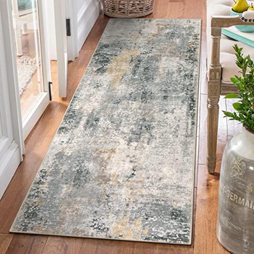 Morebes Modern Washable Rug Runner,2x7 Runners for Hallways,Grey Kitchen Runner Rug,Non-Slip Bathroom Mat Distressed Modern Abstract Throw Rug Indoor Floor Carpet for Dorm Entryway