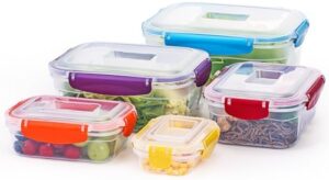 Moretoes 10pcs Plastic Airtight Food Storage Containers with Lids(5 Snap Lids&5 Nestable Containers), Stackable Leakproof Freezer Storage Containers for Kitchen, Refrigerator Organization