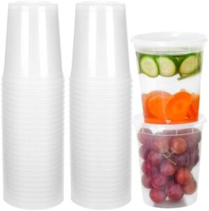 Moretoes 60 Sets 32 oz. Plastic Deli Disposable Food Storage Containers With Airtight Lids, Heavy-Duty Microwaveable Airtight Container For Soups, Meal Prep, Leftovers, Sauces