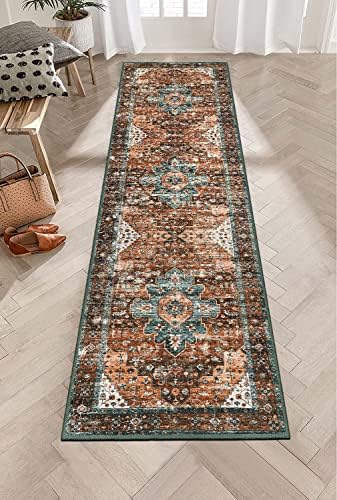 Moynesa Ultra-Thin Washable Carpet Runners for Hallways, 2'6"x8' Boho Non-Slip Long Vintage Oriental Medallion Accent Area Rug for Laundry Bedroom Kitchen Bathroom