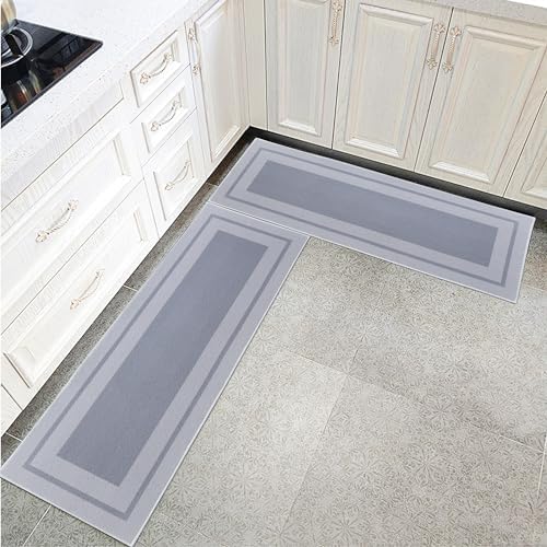 Mvagxefl Kitchen Mat Set of 2 Cushioned Anti-Fatigue Kitchen Floor Mat, Washable Non Slip Waterproof Comfort Standing Kitchen Rugs, Farmhouse Style Kitchen Floor mats for in Front of Sink Grey