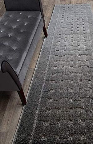 Non Slip Washable Carpet Runner Rug with Rubber Backing, Custom Floor Mat for Kitchen Hallway Stairs Bedroom Bathroom Entry, Anthracite Grey, Your Choice of Length, 26 Inch X 7 feet