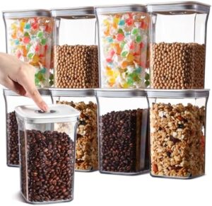 Nuogo 8 Pcs Pop Containers 1.1 Qt Airtight Food Storage One Button Opening Air Tight Food Containers with Lids Stackable Leak Proof Snack Containers for Kitchen Counter Sugar Snacks Candy Salt