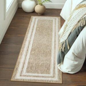 OJIA Modern Bordered Washable Runner Rug, 2'x6' Rug Runners Non Slip Kitchen Rugs Runner Soft Bathroom Rug Runner Non-Shedding Carpet Runner for Bedroom Entryway Laundry Room