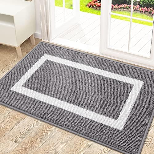 OLANLY Indoor Door Mat, 30x17, Non-Slip Absorbent Resist Dirt Entrance Mat, Washable Low-Profile Inside Entry Doormats for Entryway, Grey