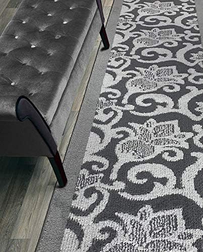 ORFA HOME Custom Size Lily Hallway Runner Rug Slip Resistant, 26 Inch Wide x Your Choice of Length Size, Anthracite, 26 Inch X 7 Feet, Sold and Priced Per Foot