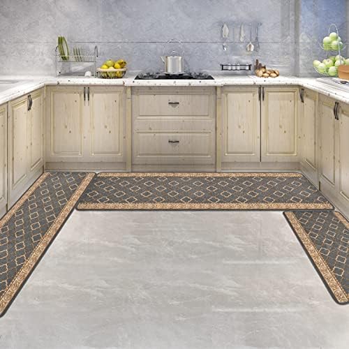 OctBird Washable Kitchen Rugs Set of 3, Non-Slip Kitchen Runner Rugs, Kitchen Runner Carpet Mats, Non-Skid Standing Floor Mat for Hallway, Laundry, Bathroom, in Front of Sink,20x32in+20x47in+20x59in