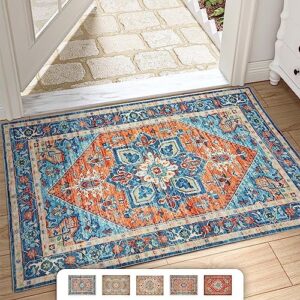 OdentBlca Boho Tribal Area Rug,2x3 Entry Rug Non-Slip Washable Ultra-Thin Indoor Door Mats,Small Oriental Accent Throw Carpet for Entryway Front Door Kitchen Bedroom