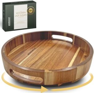 PANDAWOOD 12 Inch Lazy Susan Organizer 100% Acacia Wood - Large Lazy Susan Turntable Organizer for Cabinet, Dining Table, Bathroom, Pantry - Kitchen Cabinet Countertop Organizer - Spice Lazy Susan